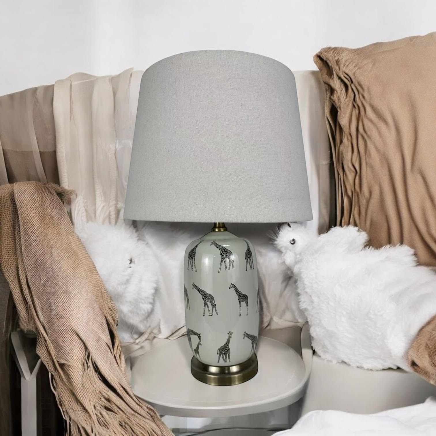 MSL 41cm Ceramic Table Lamp Base and Shade with Inline Rocker Switch, Double Insulated