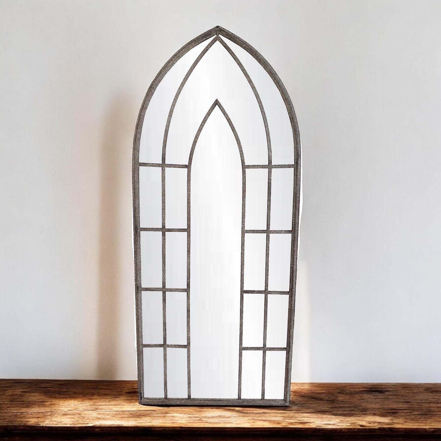 116cm Metal Window Wall Mirror, Indoor or Outdoor Decorative Garden Mirror with Hanging Hook