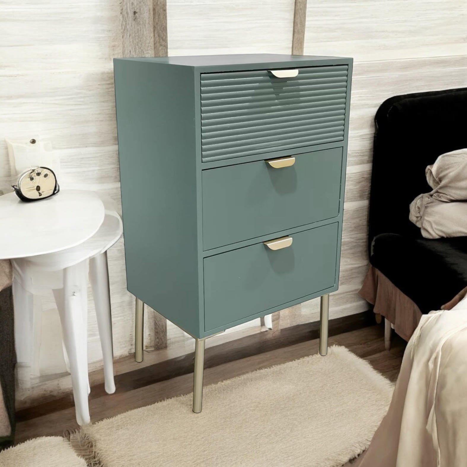 MSL 75cm Green Wooden 3 Drawer Chest of Drawers
