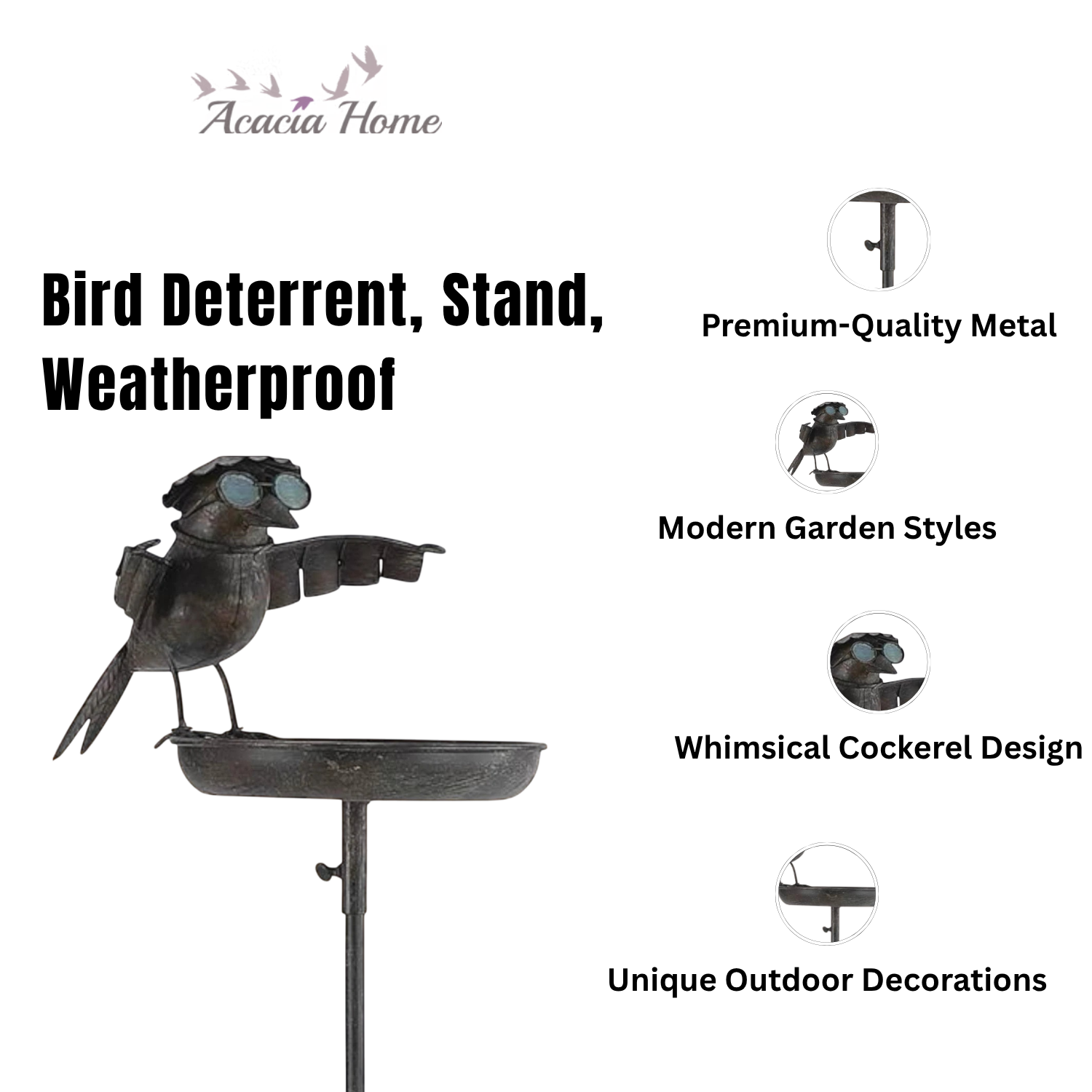 MSL 51 Inch Metal Bird Feeder Garden Stake, Hand-Finished Distressed Finish, Ground Spike