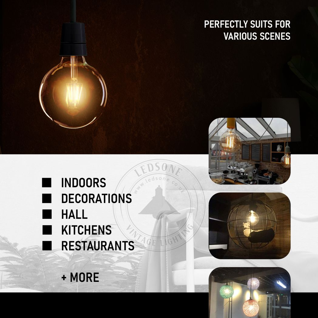 G125 E27 8W Edison Style LED filament Globe shape Retro Vintage Amber light bulb