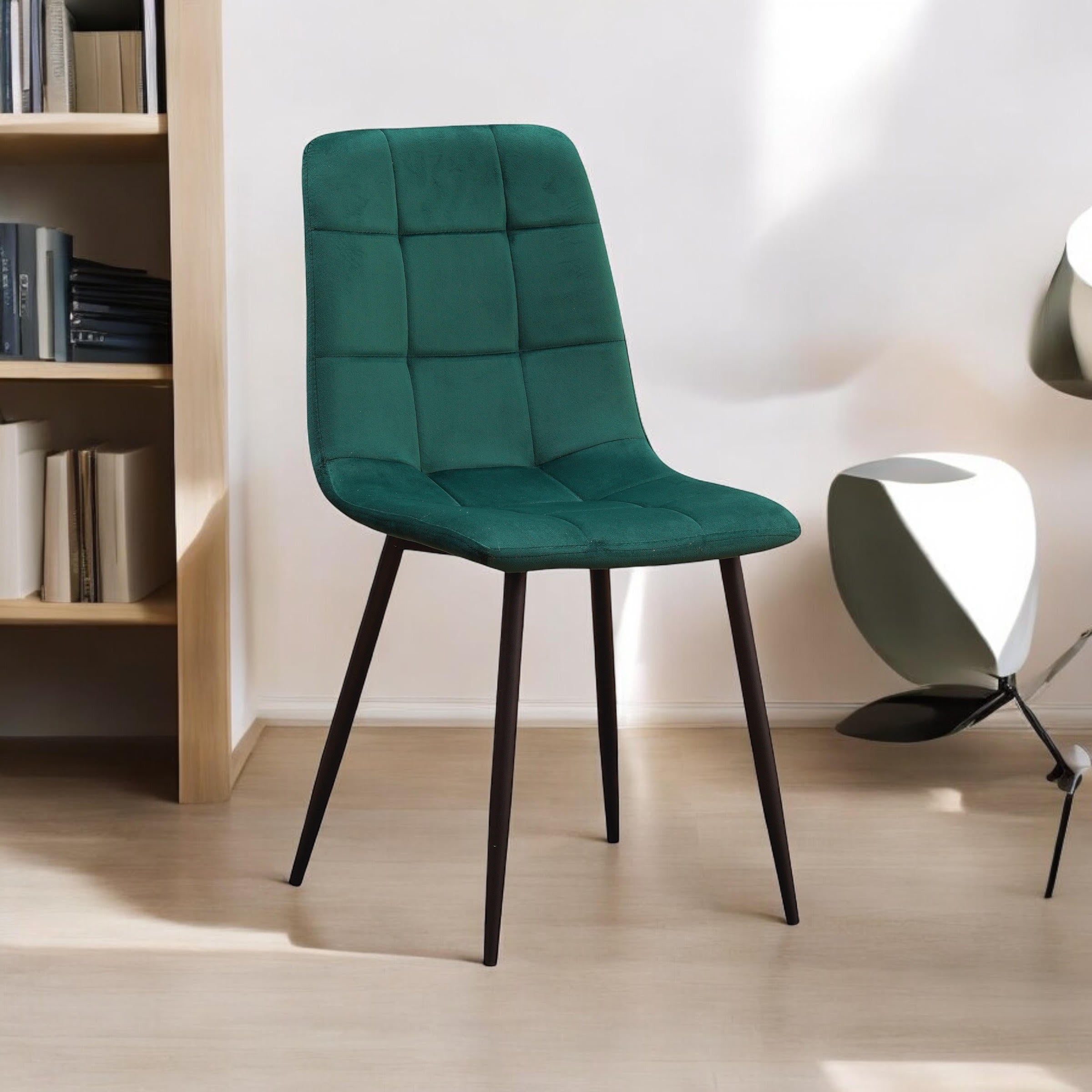Green Fabric Chair with Black Metal Eiffel-Style Legs