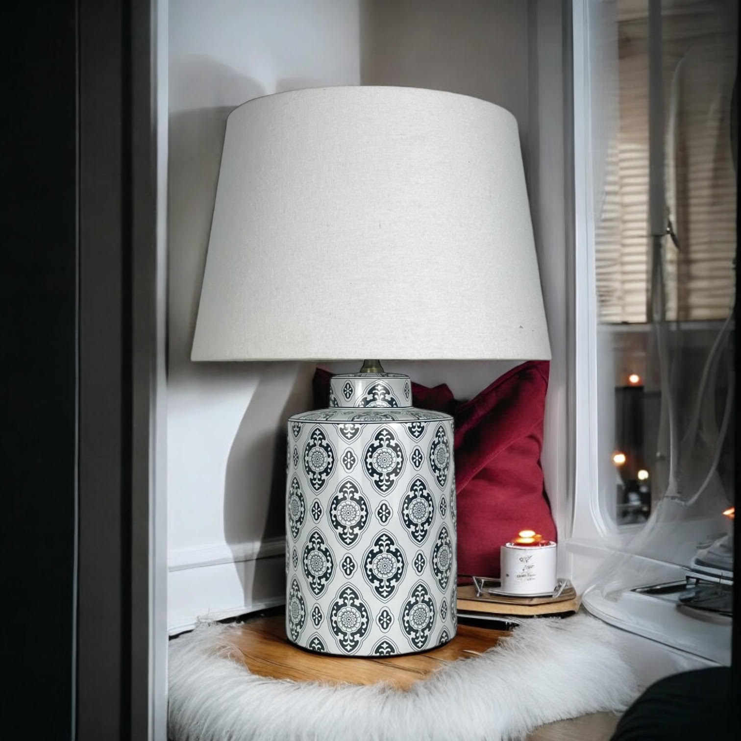 MSL Traditional Ceramic Table Lamp and Shade with Inline Rocker Switch, Double Insulated
