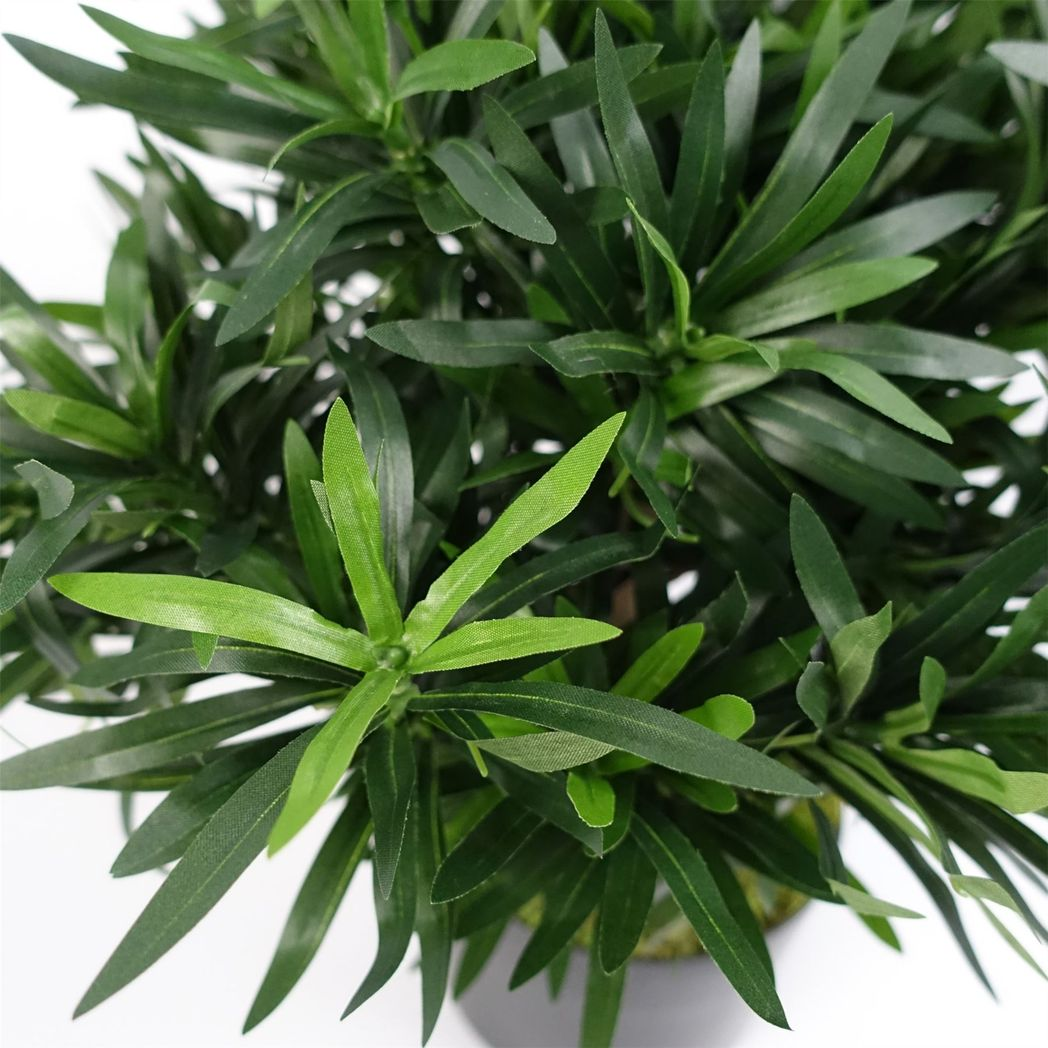Leaf 40cm Podocarpus Bush Artificial Plant with Wood Trunk and Silk Leaves in Black Plastic Pot
