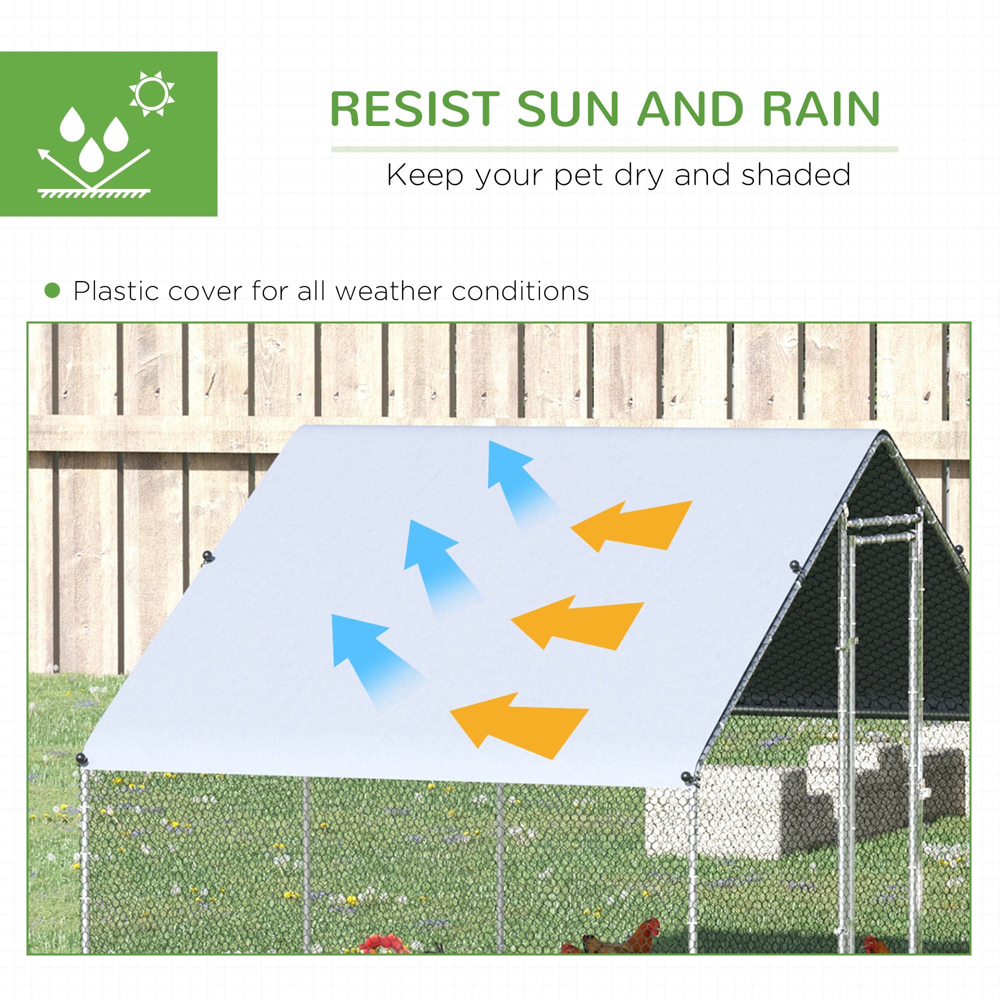 PawHut Walk-In Chicken Run Galvanized Steel Chicken Coop Hen House with Water-Resistant Cover
