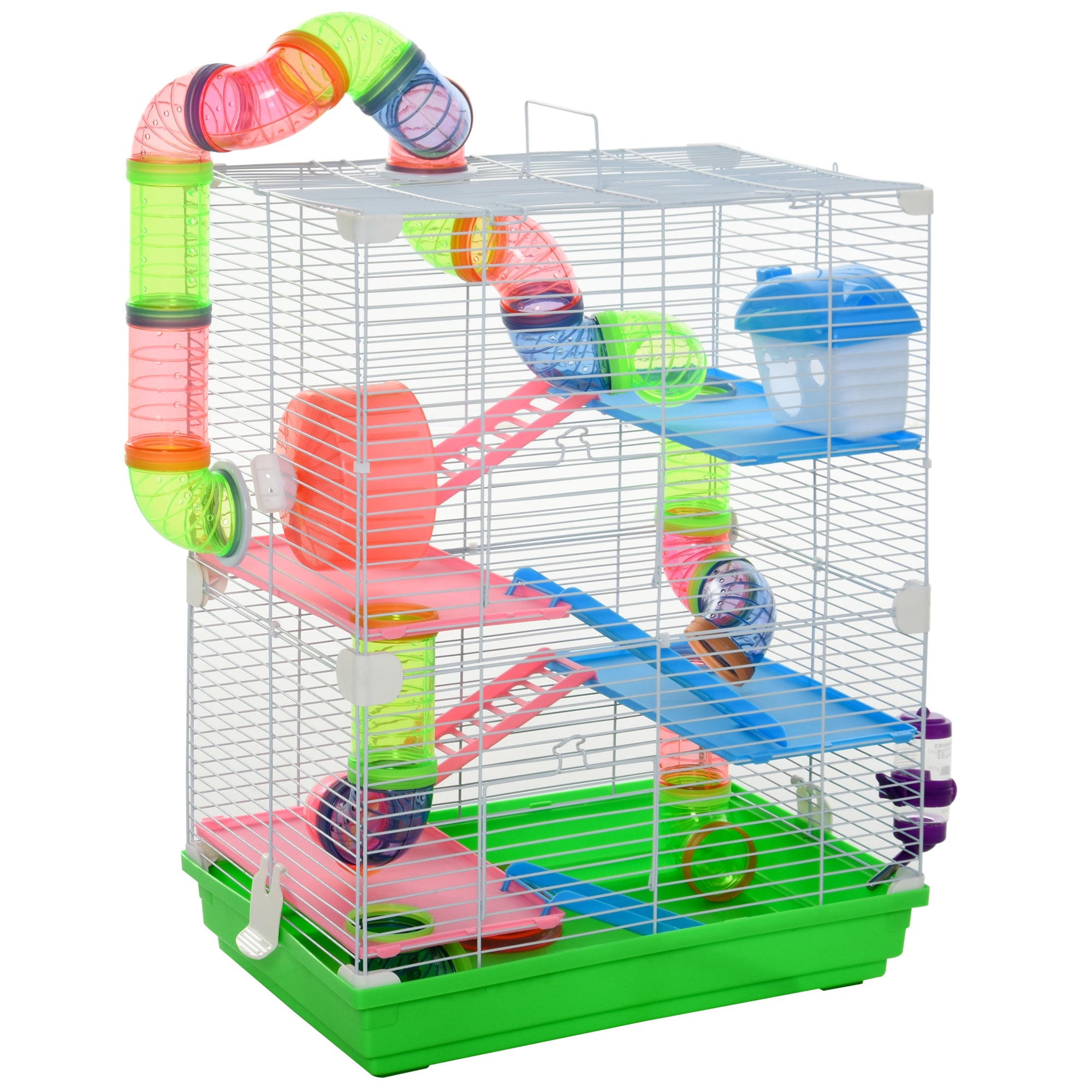 5 Tier Small Animal Cage Habitat with Platforms, Tunnel, Exercise Wheel, Food Dish, Water Bottle, Carry Handle