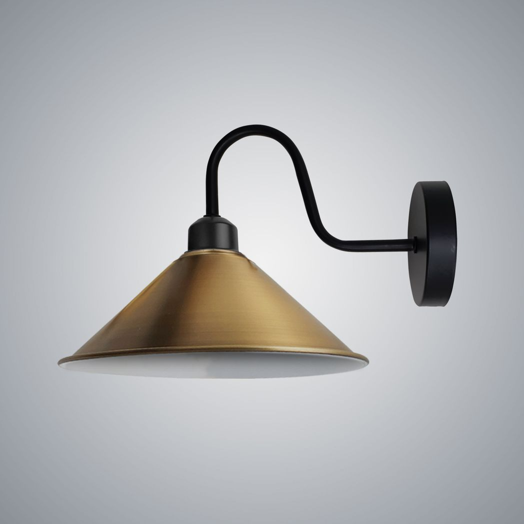 Vintage Black & Brass Wall Sconce, E27 Swan Neck Cone Shade