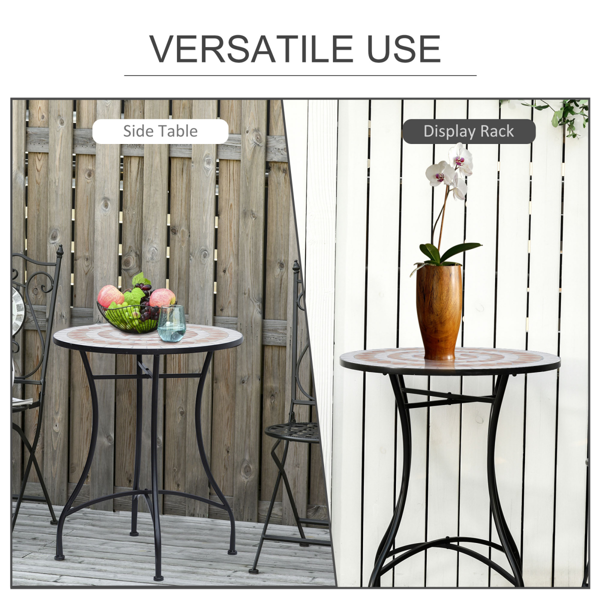 Outsunny Mosaic Patio Table 60x71H cm, Steel Frame, Ceramic Top