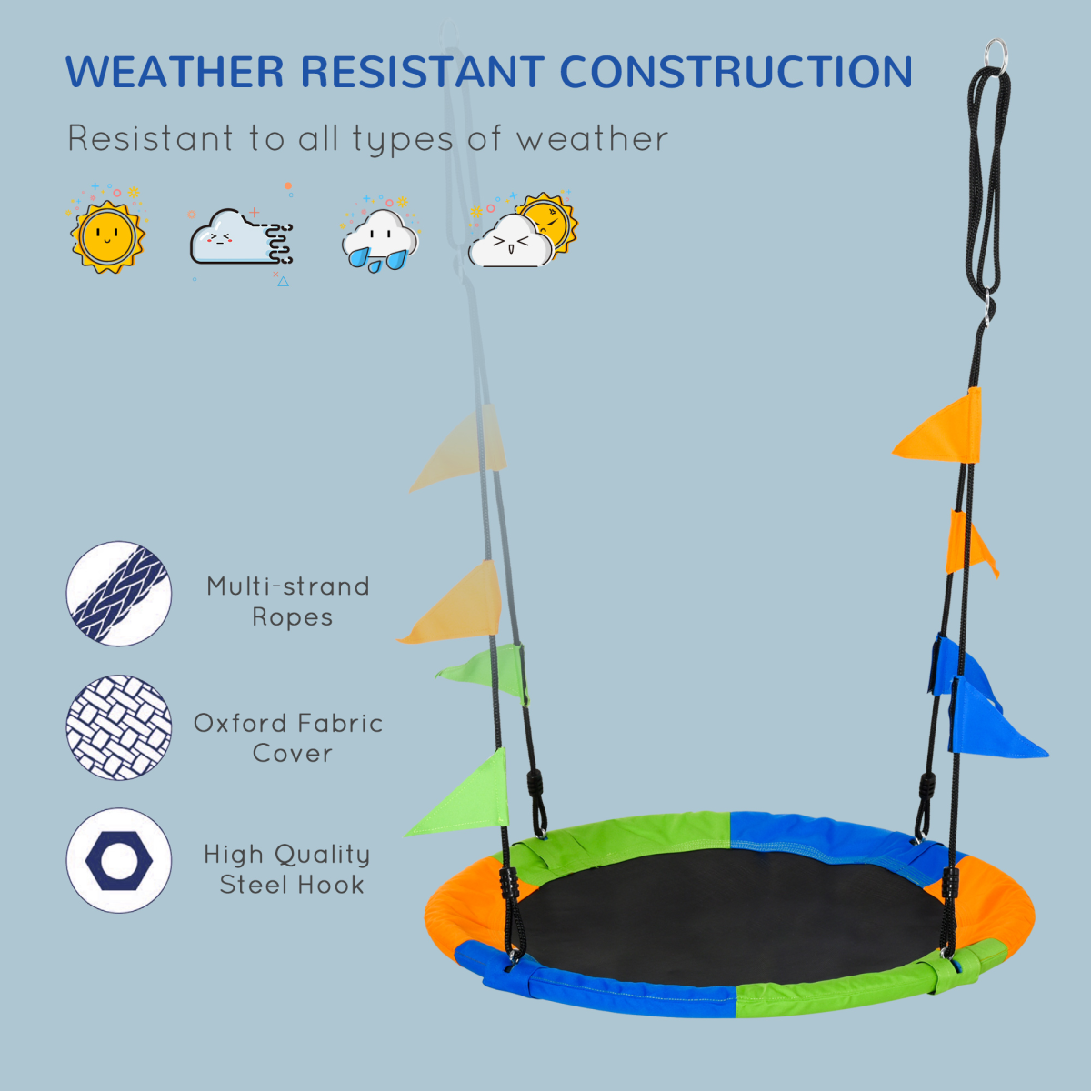 Outsunny Saucer Tree Swing, Metal Tube Frame, Adjustable Rope, Garden Nest Swing