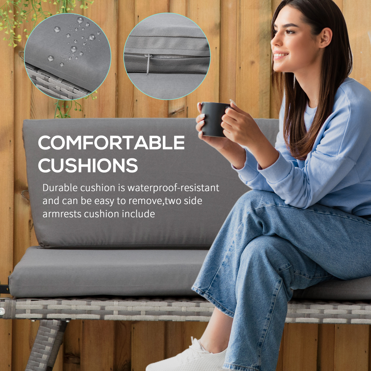 Outsunny 2-in-1 Rattan Folding Outdoor Daybed Sofa, Grey, with Cushion