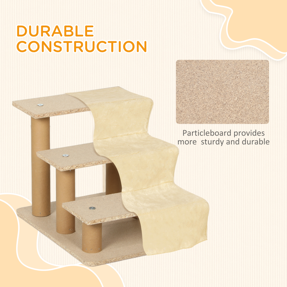 PawHut Three-Step Portable Dog Stairs with Washable Cover