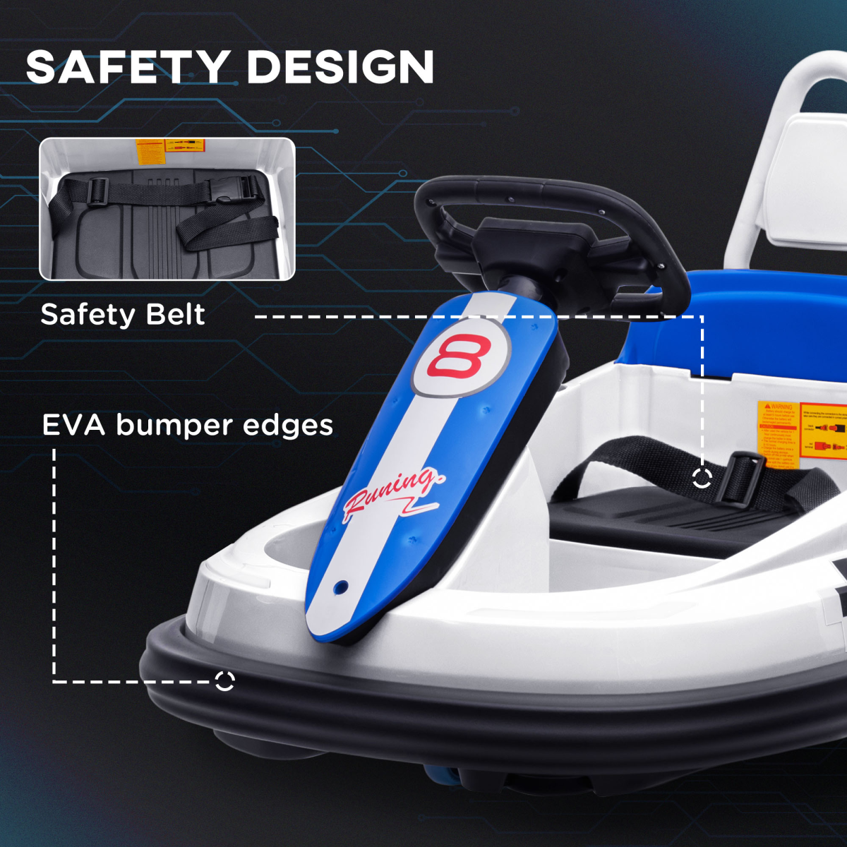 HOMCOM 6V Kids Bumper Car, 360° Spin Ride-On, 2 Speeds, White