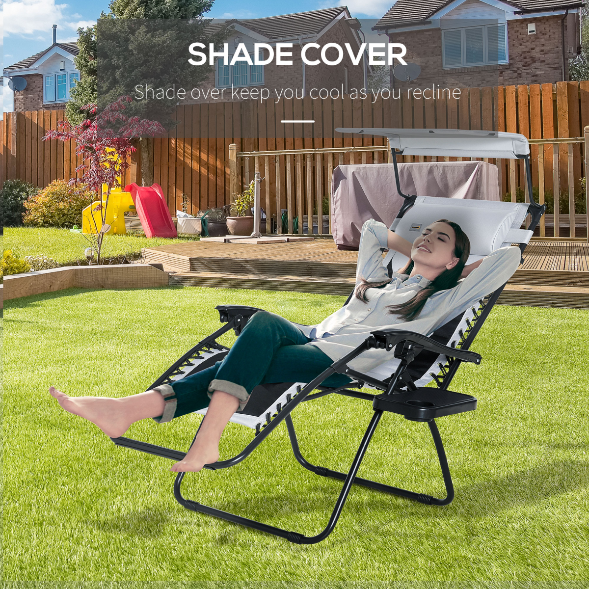 Outsunny Zero Gravity Lounger Chair with Canopy, Cup Holder Tray, Removable Headrest, Foldable Design