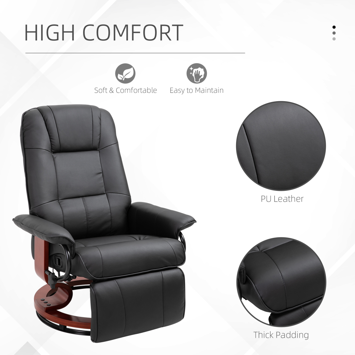 Ergonomic Black PU Leather Recliner Armchair with Footrest