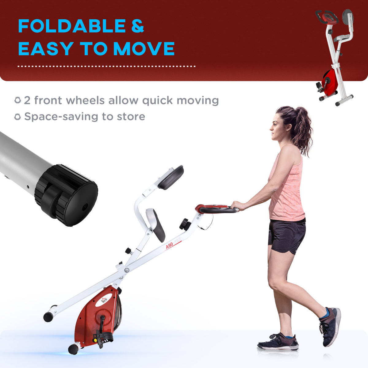 Foldable Magnetic Resistance Exercise Bike with LCD, Adjustable Seat, Red
