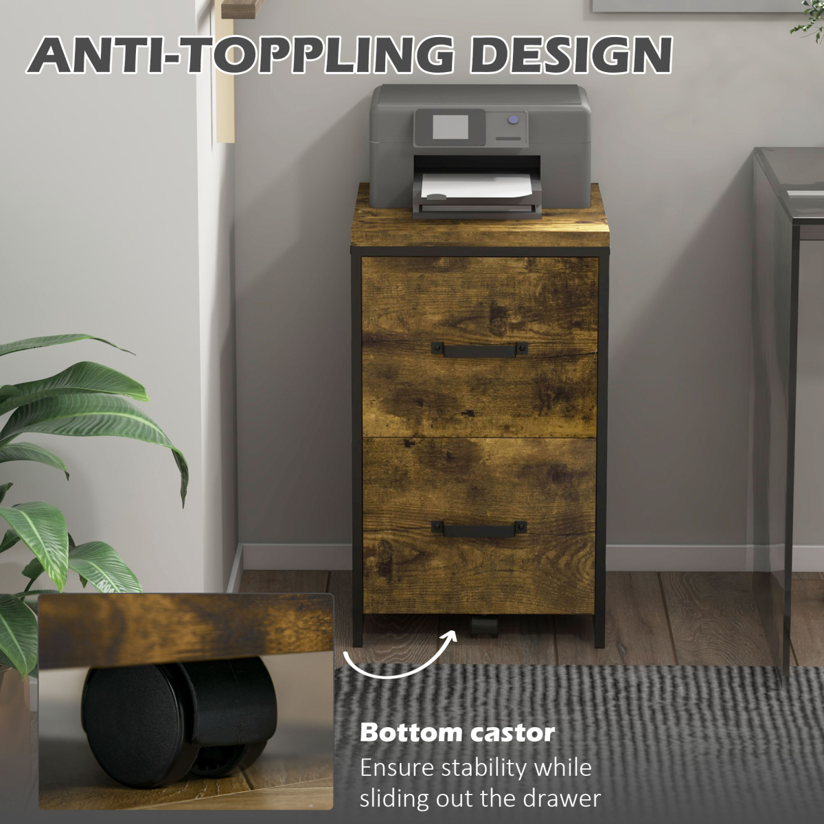 70cm Vertical Office Filing Cabinet with 2 Drawers and Adjustable Hanging File Bars
