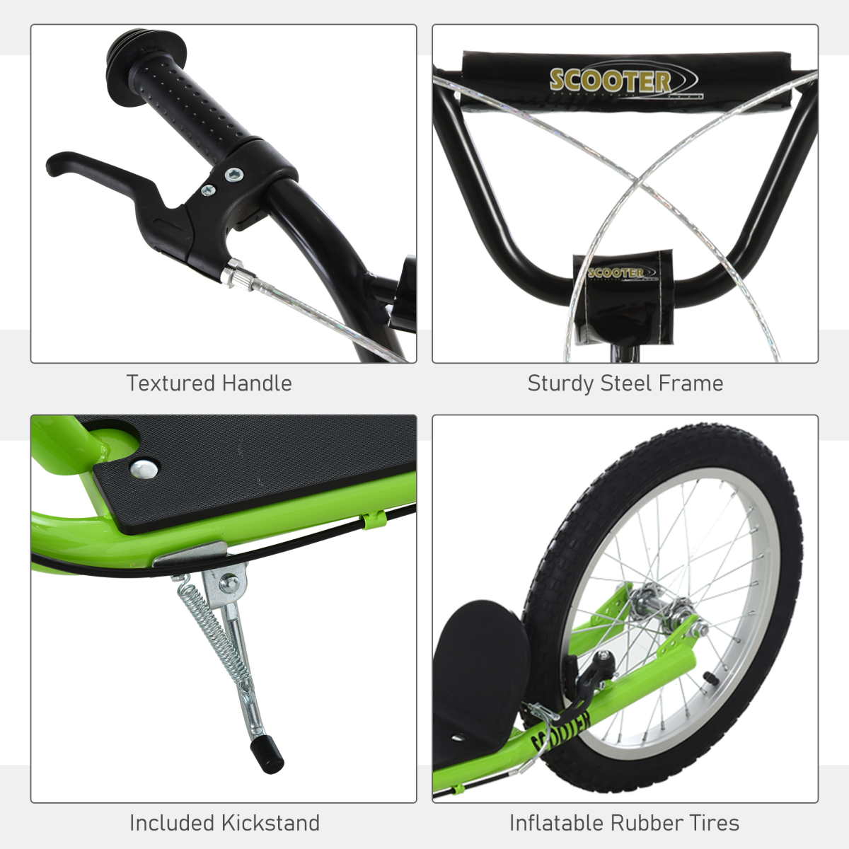 HOMCOM Kids Kick Scooter with Adjustable Handlebar 90-96cm, Inflatable Rubber Tyres, Dual Brake, Steel Frame