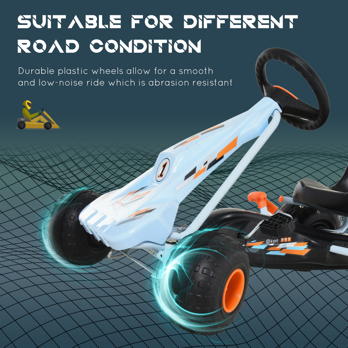 Kids Pedal Go Kart with Hand Brake, Gear Shift & Steering Wheel, Blue
