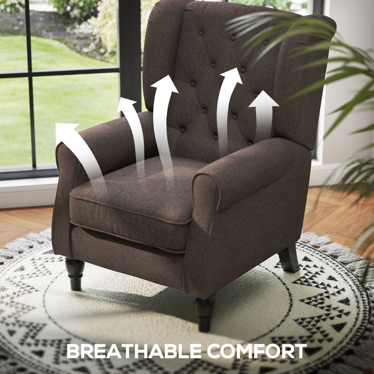 Retro Wingback Accent Chair with Wooden Frame for Living Room, Brown