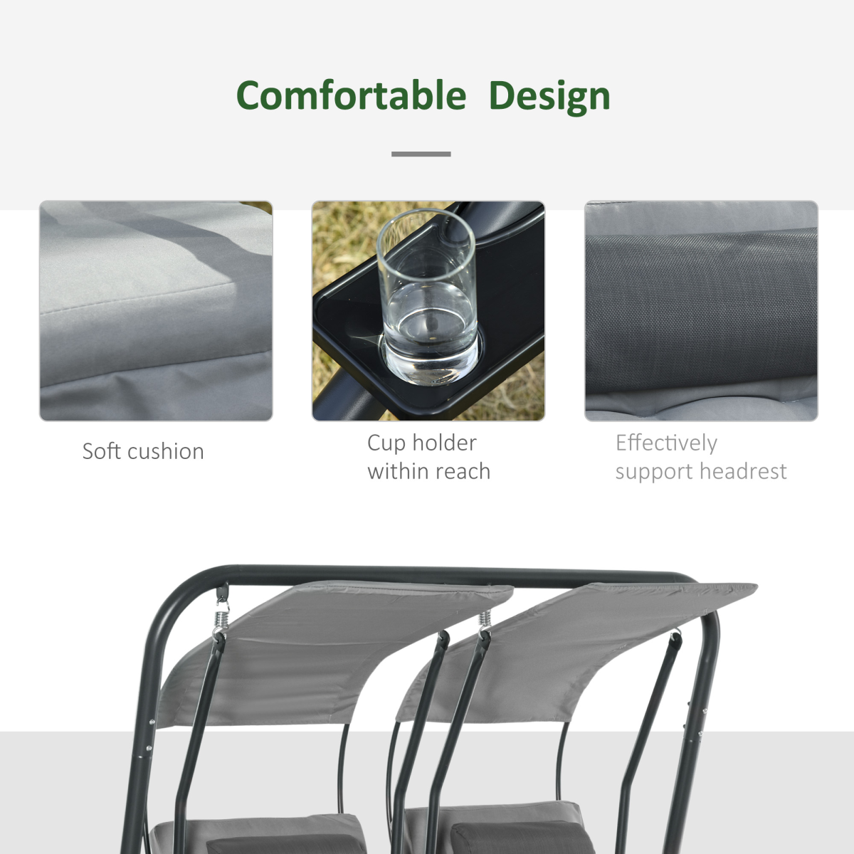 Outsunny Double Outdoor Swing Chair with 2 Independent Seats, Removable Canopy, Grey