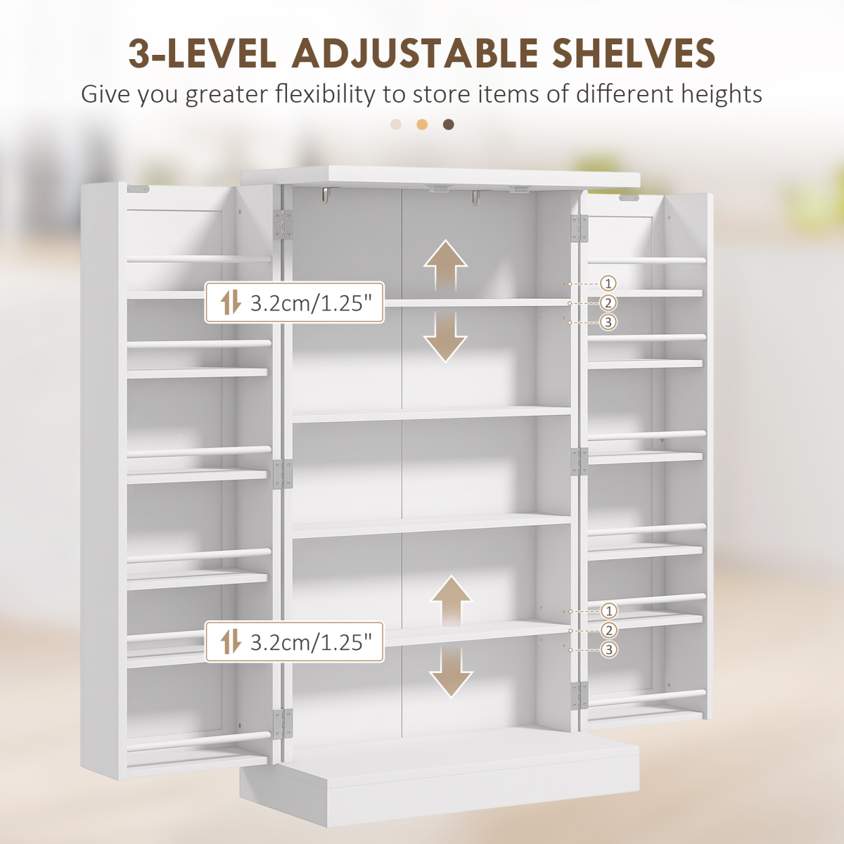 HOMCOM White Kitchen Cupboard, 5-Tier Shelf, Double Doors, 12 Spice Racks