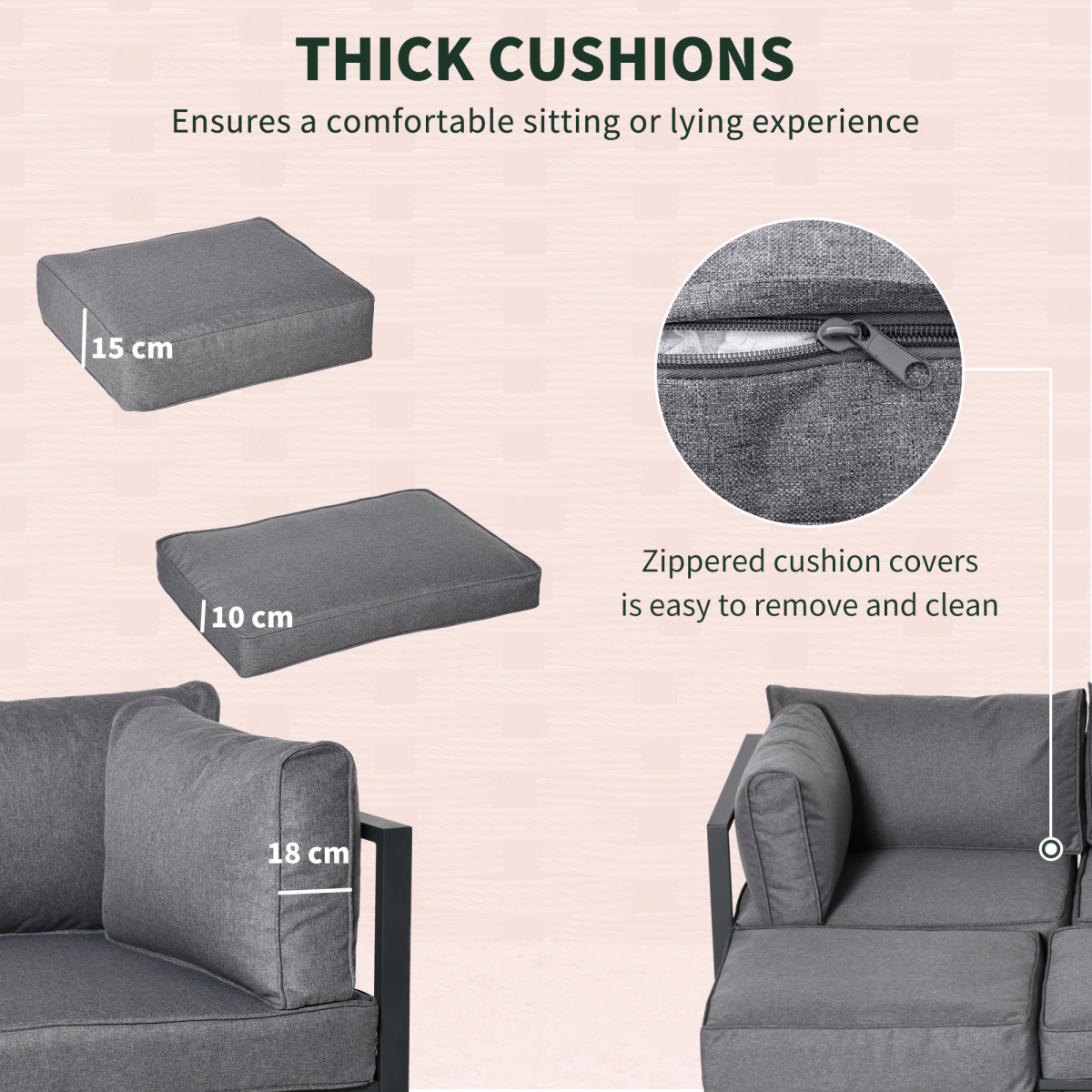 Outsunny 6 Piece Convertible Outdoor Daybed and Garden Sofa Set with Coffee Table, Footstools and Cushions, Grey