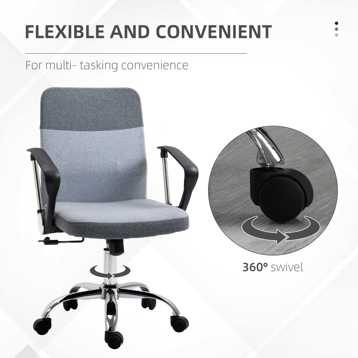 Grey Linen-Effect Swivel Office Chair with Wheels and Rocking Function