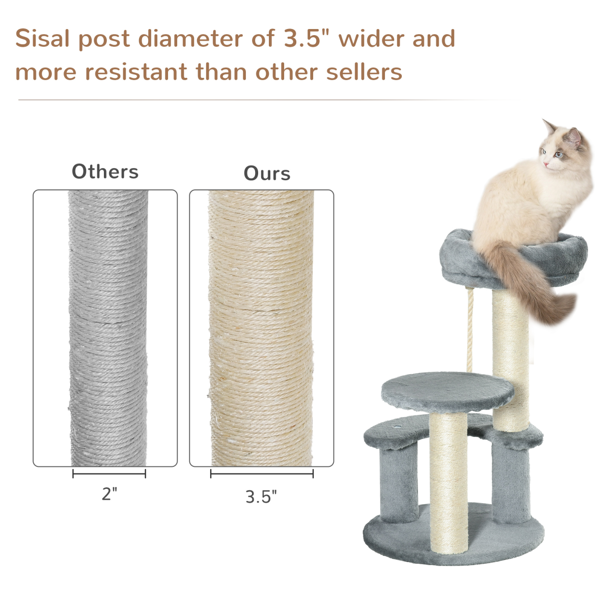PawHut Cat Tree Scratcher Activity Center with 2 Perches, Scratching Posts and Hanging Sisal Rope