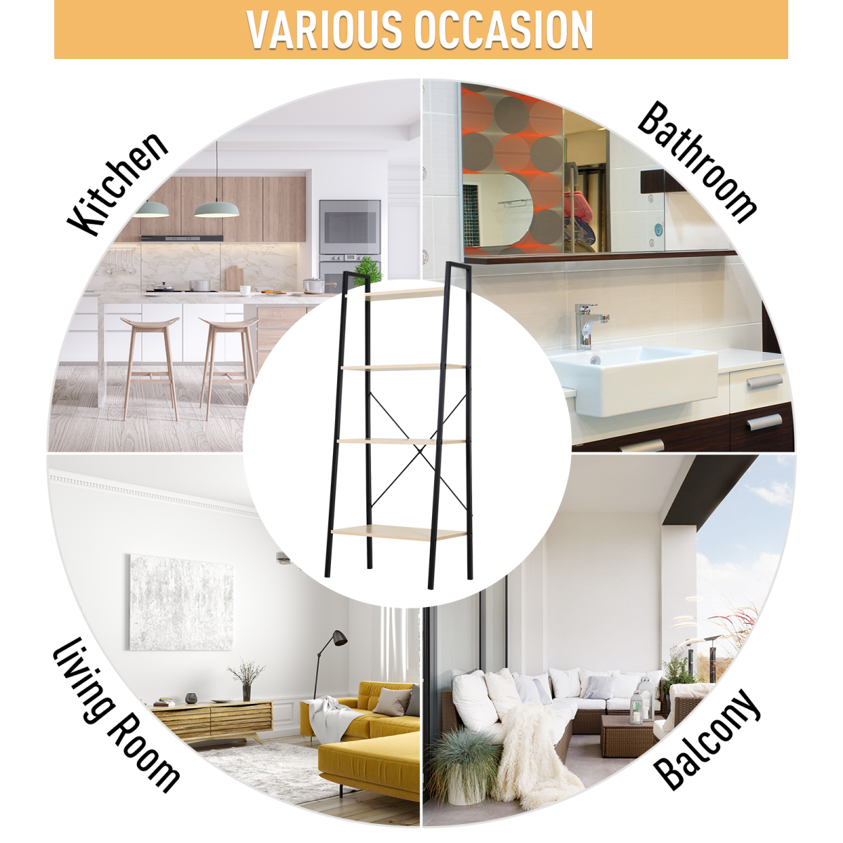 4-Tier Minimalistic Ladder Shelf Unit with Steel Frame and MDF Shelves for Display Storage
