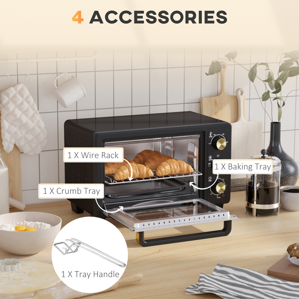 HOMCOM 16L Countertop Mini Oven 1400W with Adjustable Temp & Timer