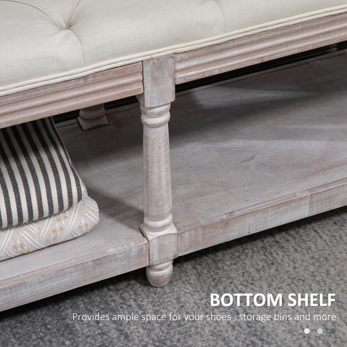 2-Tier Vintage Tufted Storage Bench, Cream White