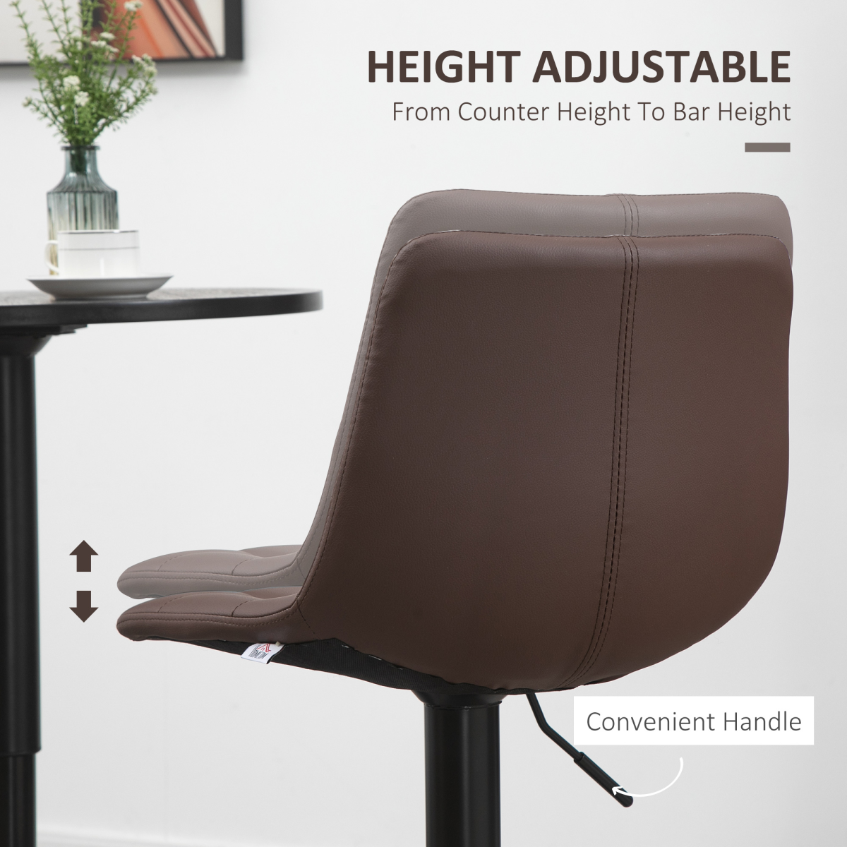 HOMCOM Set of 2 Adjustable Swivel Stools with Footrest, Faux Leather, Brown
