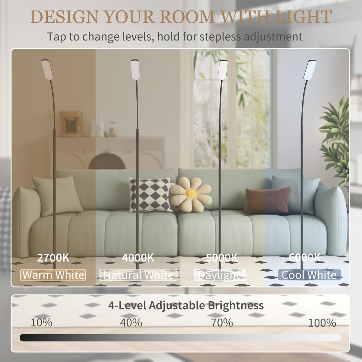 HOMCOM LED Floor Lamp with Magnetic Remote and Touch Control, Black
