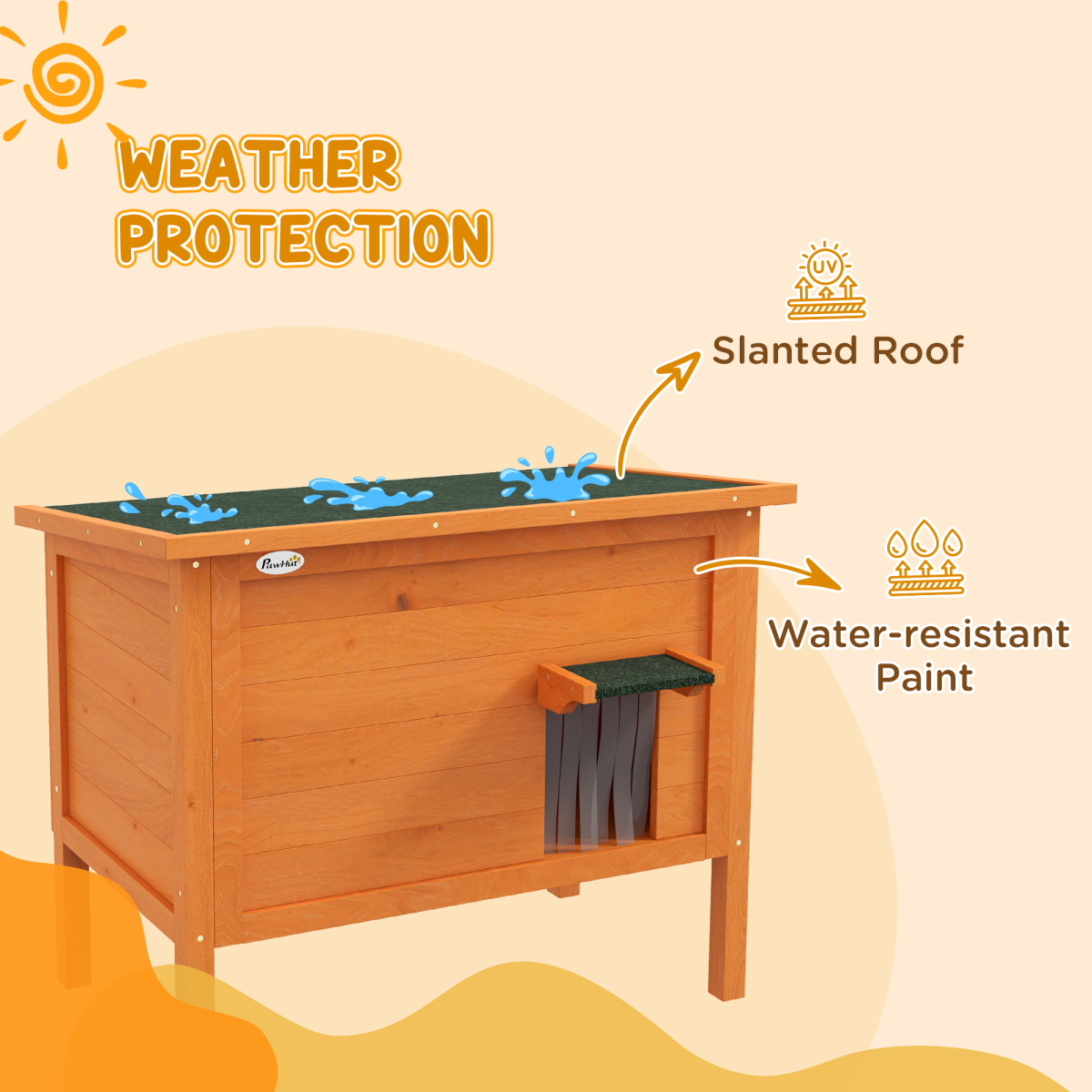 PawHut Outdoor Insulated Feral Cat House with Openable Roof, Orange