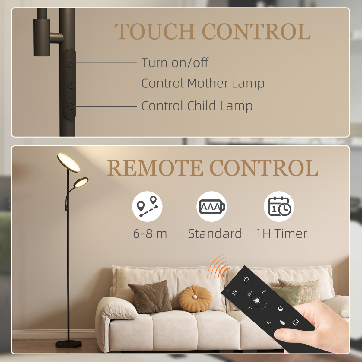 HOMCOM Dimmable Floor Lamp with 4 Modes, Remote & Touch, Black