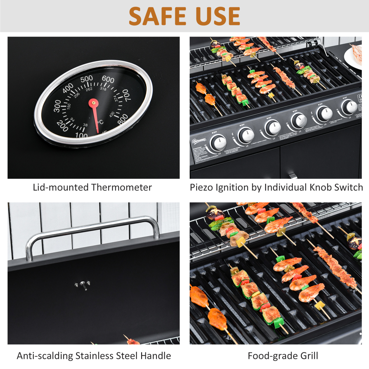 Outsunny 6+1 Burner Gas BBQ Grill with Side Burner, Wheels & Cabinet