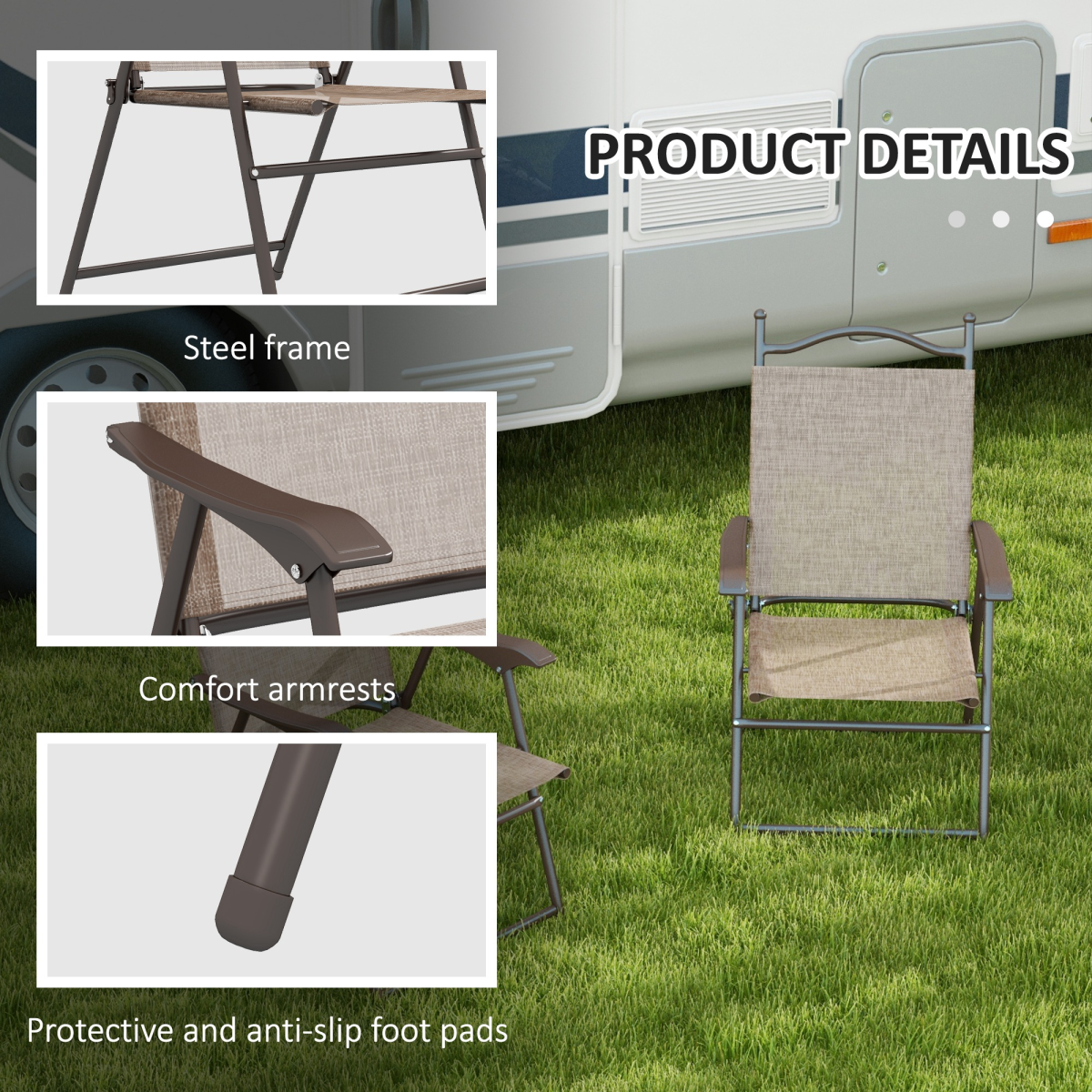 Outsunny Set of 2 Folding Mesh Chairs, Steel Frame, Mixed Brown