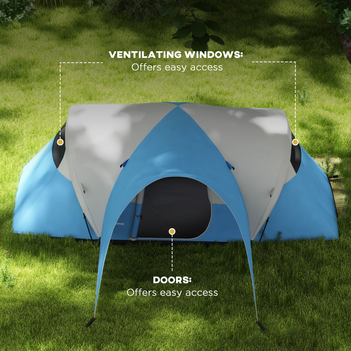 Outsunny 5-6 Person Waterproof Camping Tent with Porch & Groundsheet, Blue