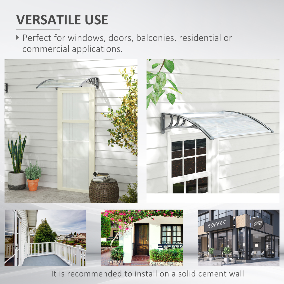 Outsunny Clear Polycarbonate Door Canopy Awning with UV-Resistant Layer, Wall Mount Kit Included, for Windows, Doorways and Balconies