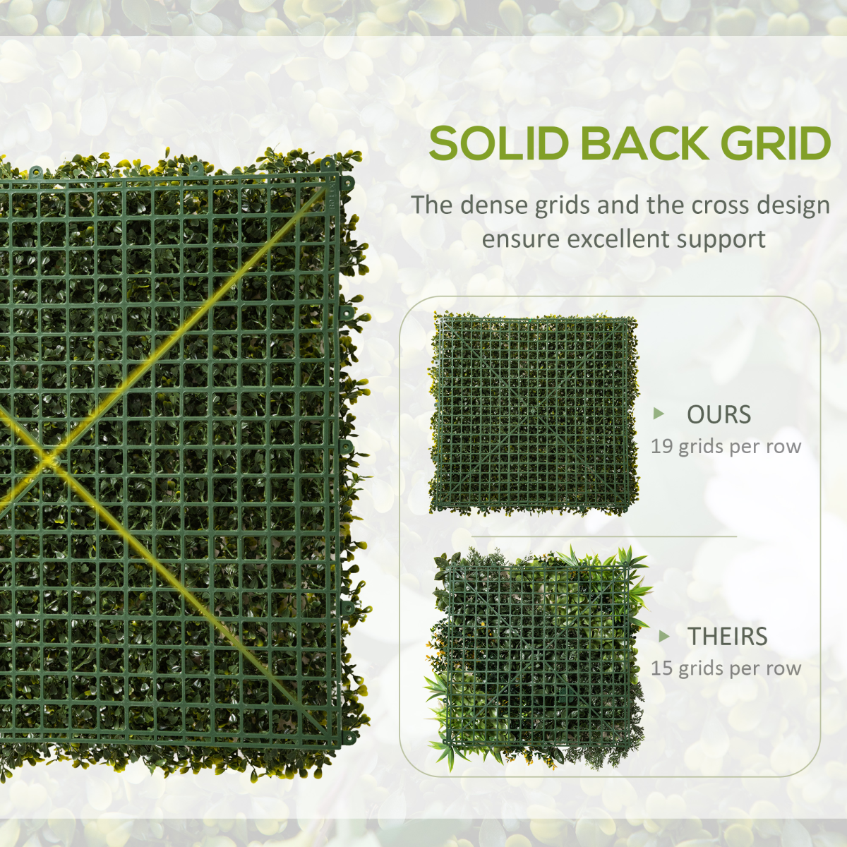Outsunny 12-Piece Artificial Boxwood Wall Panels, 20 x 20 in (50 x 50 cm) Grass Privacy Fence Screen