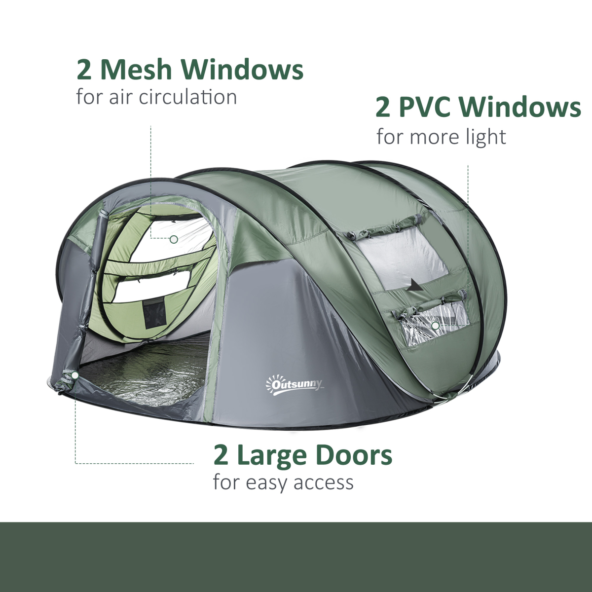 Outsunny Pop-Up Dome Camping Tent for 4-5 People, Water-Resistant, with Two Windows and Doors, 2000mm Waterproof Index