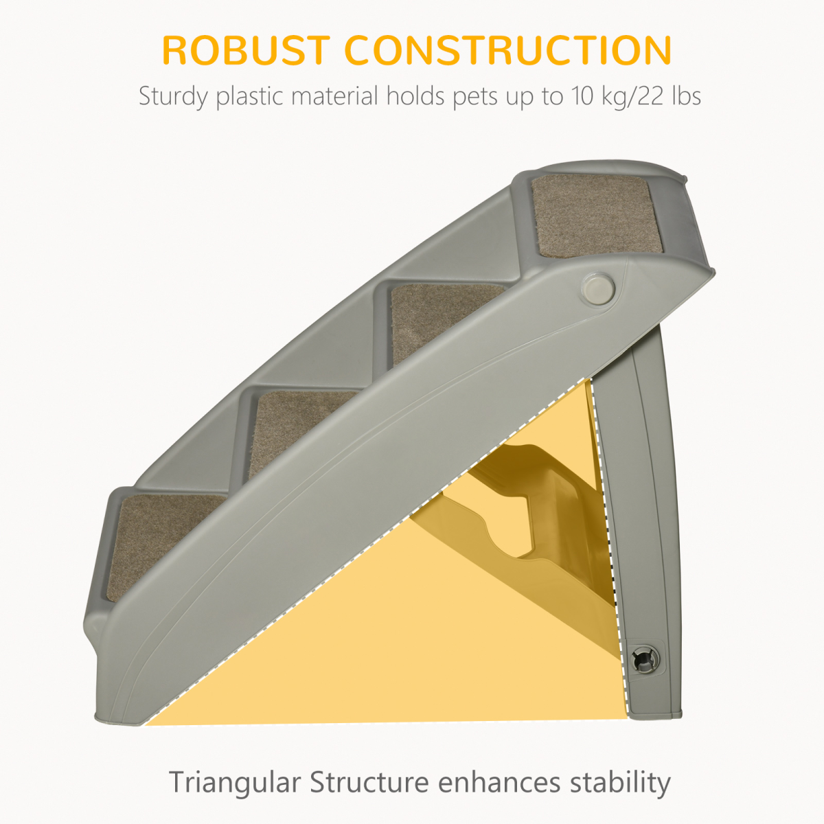 Foldable Non-Slip Pet Stairs for Cats and Small Dogs, Portable Dog Steps for Bed and Sofa, Grey