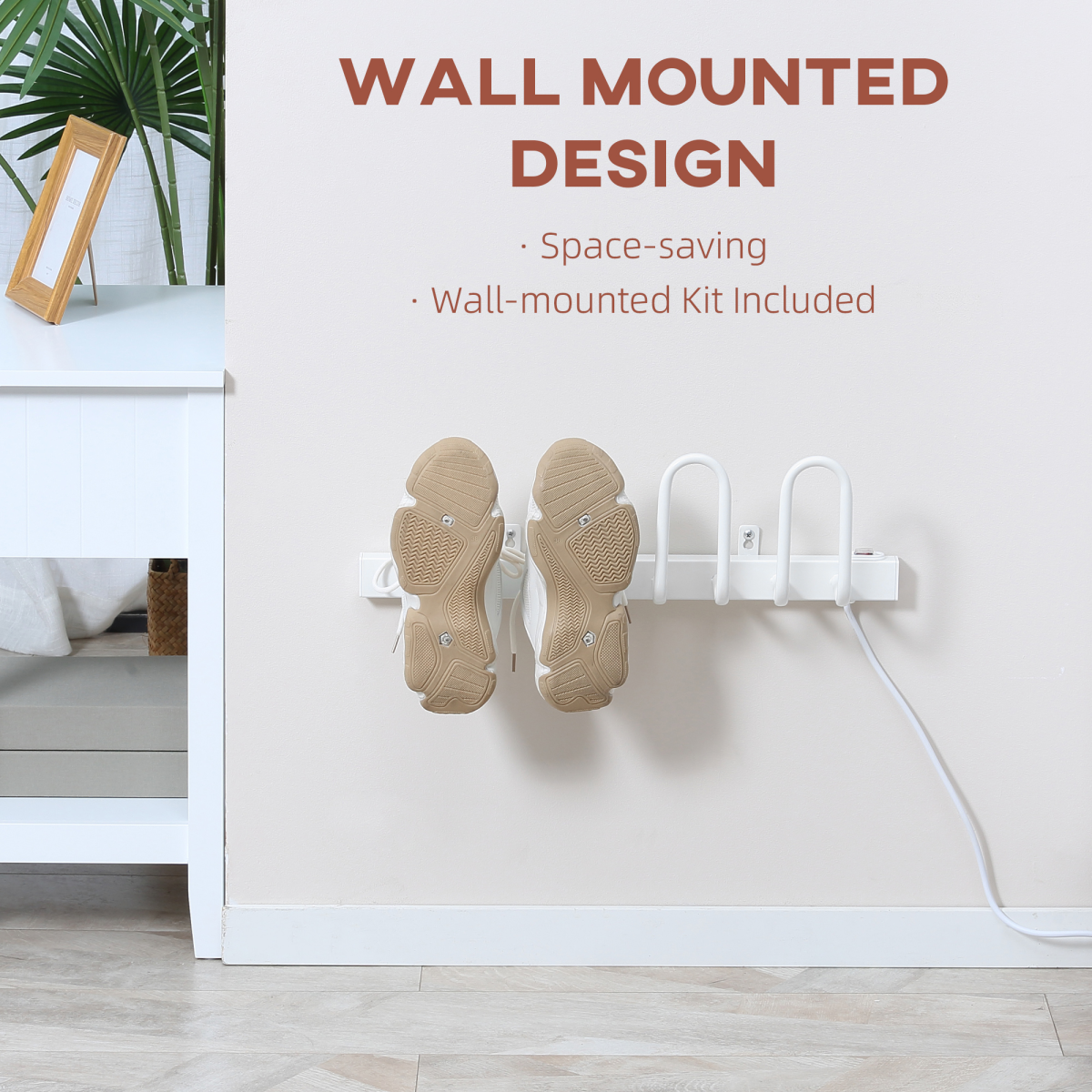 HOMCOM Electric Shoe Dryer, Wall-Mount for 2 Pairs of Shoes, Boots, Leather Shoes, Socks, White