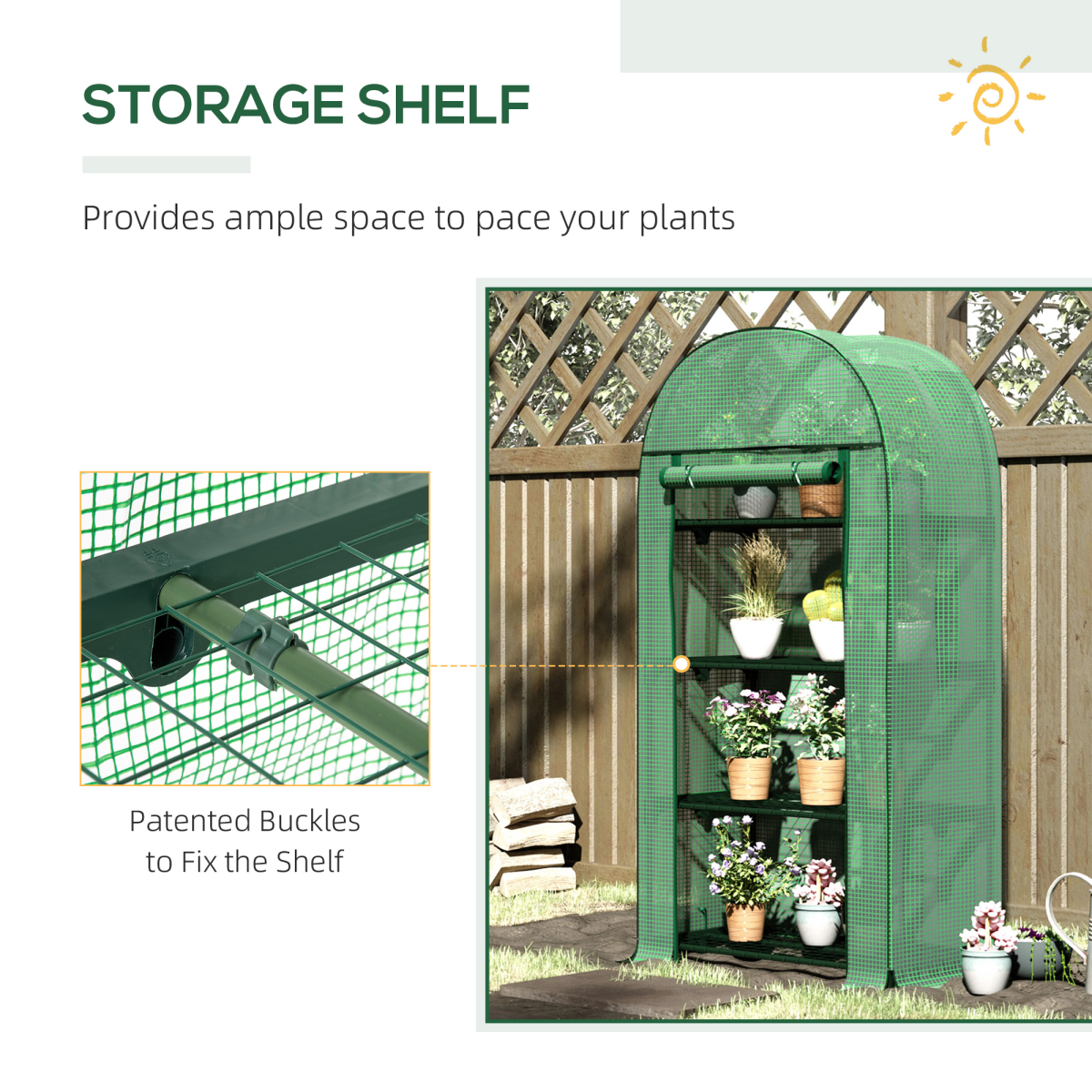 Outsunny 80 x 49 x 160 cm Mini Greenhouse with Storage Shelf, Roll-Up Zip Door, UV-Resistant PE Cover, Metal Frame, Green