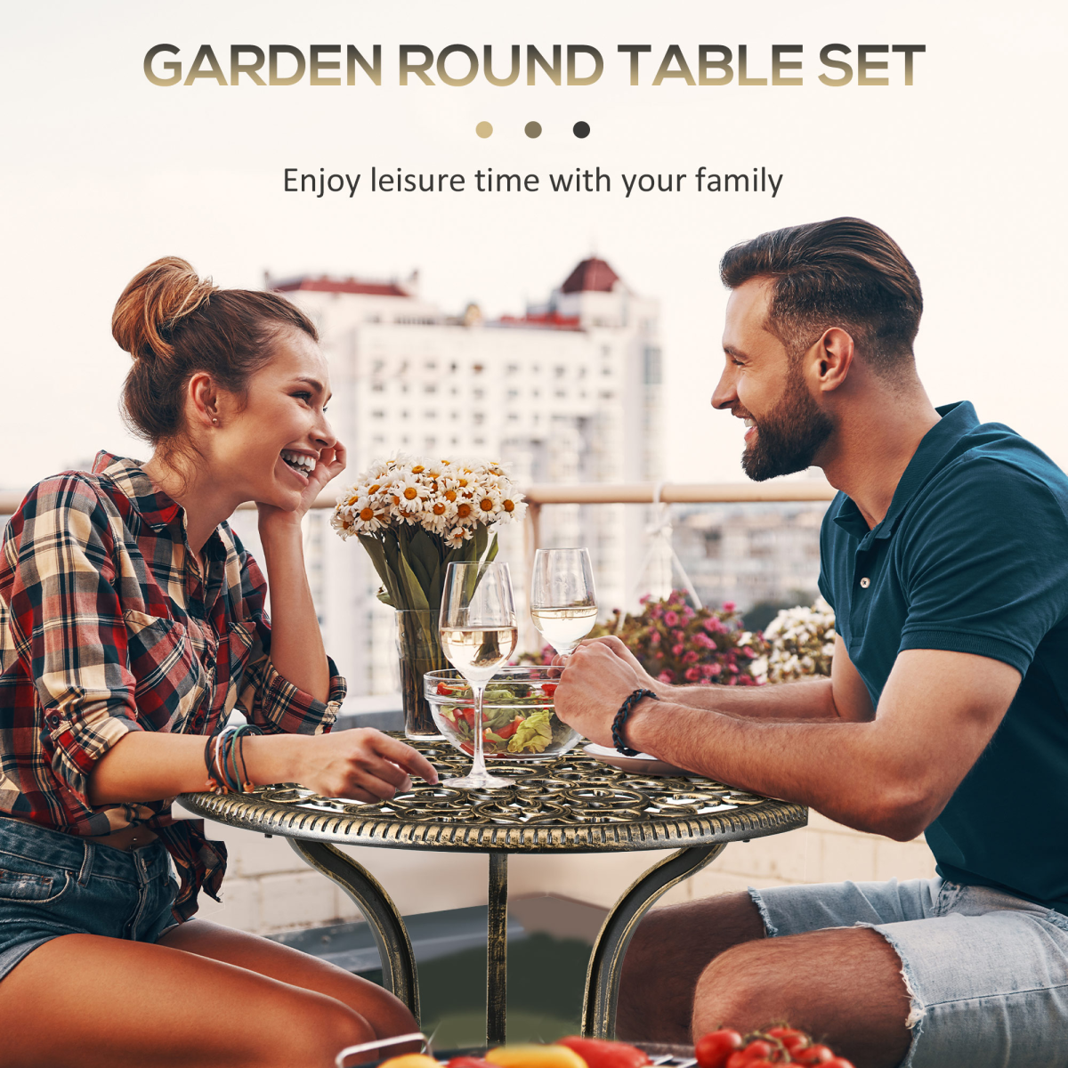Outsunny 3 Piece Cast Aluminium Garden Bistro Set with Parasol Hole
