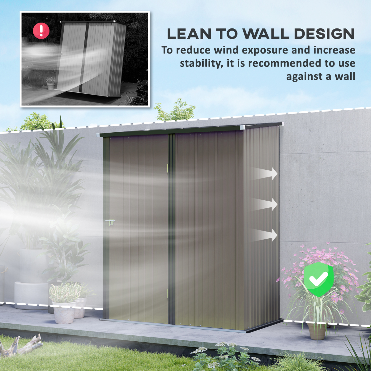 Outsunny Light Grey Steel Outdoor Storage Shed with Lockable Door