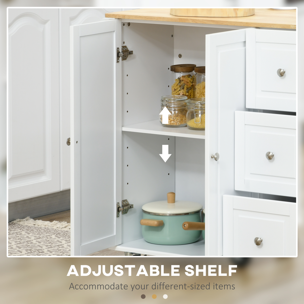 HOMCOM White Kitchen Island Cart with Drop Leaf, Wheels & Storage