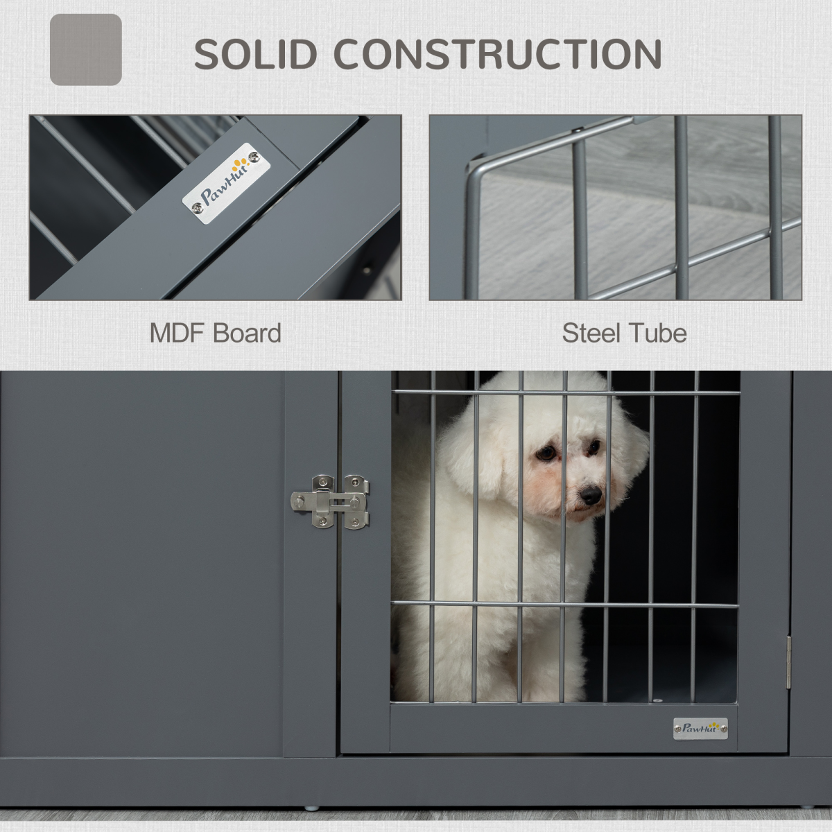 Furniture-Style Dog Crate Side Table with Two Lockable Doors for Small and Medium Dogs Pawhut