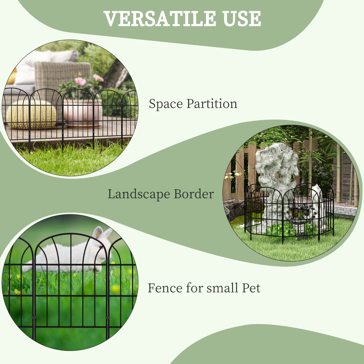 Outsunny 8-Piece Decorative Metal Garden Fence Border Edging, 24in x 8.7ft, Black