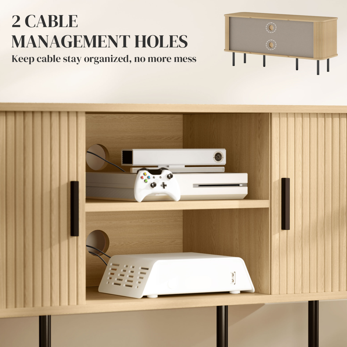 HOMCOM Oak Tone TV Stand with 2 Shelves, 2 Cupboards & Cable Hole